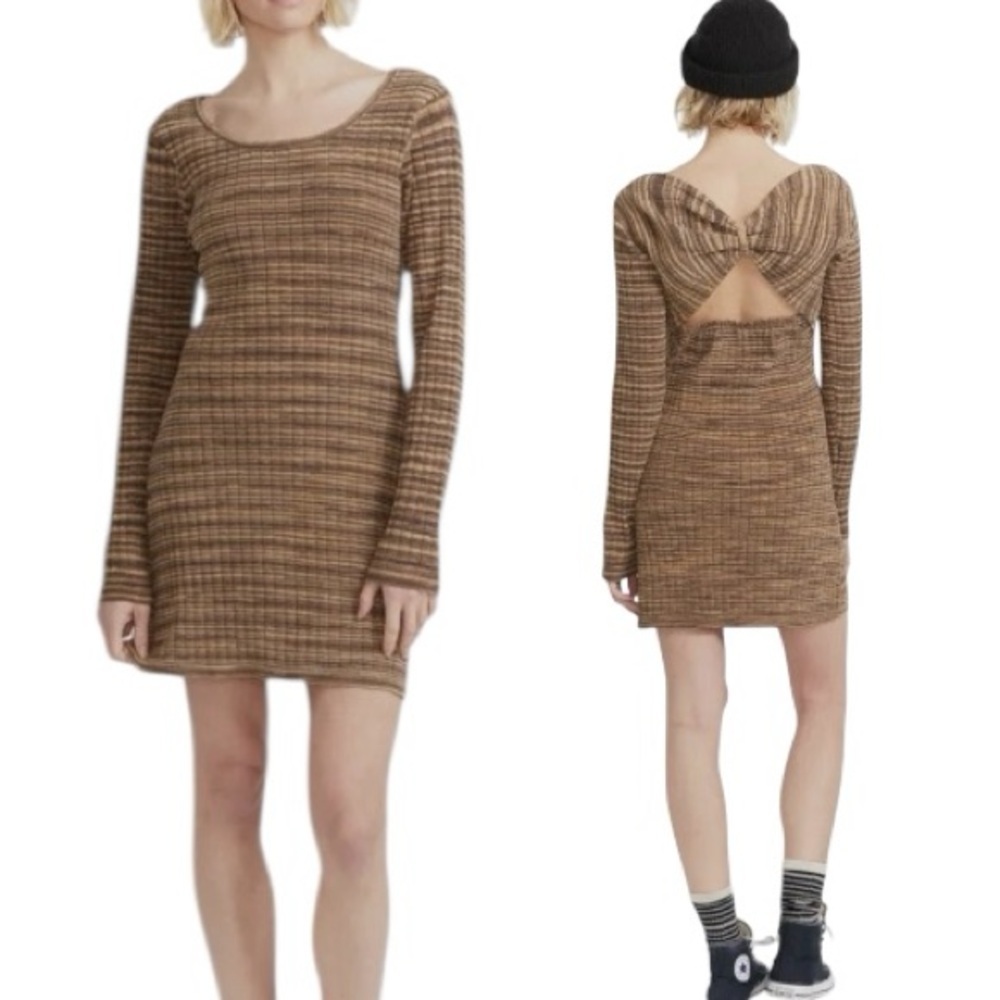 Volcom Fantasy Time Brown Striped Long Sleeve SOFT Sweater Dress Reversible XS